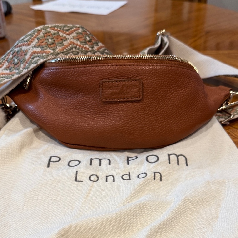 Pom Pom London Tan Leather Crossbody Bag